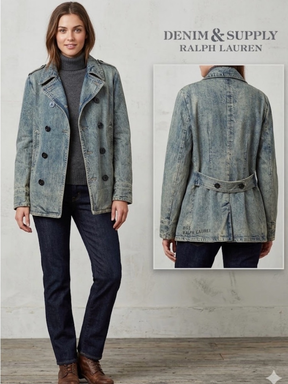 Denim & Supply Ralph Lauren Faded Blue Double-Breasted Denim Jacket
